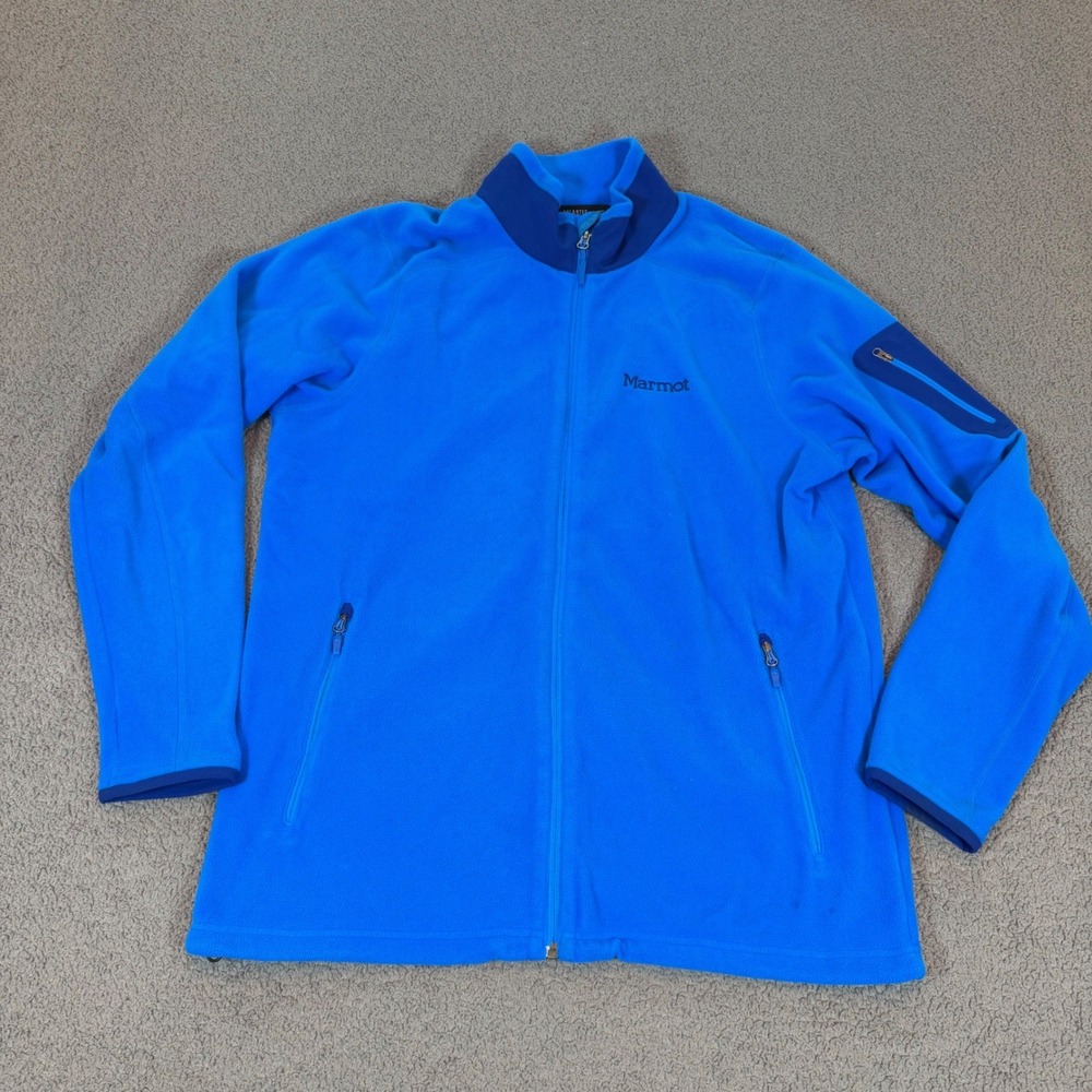 Marmot Polartec Fleece Jacket Mens Large Blue Full Zip Mock Neck Outdoor Layer